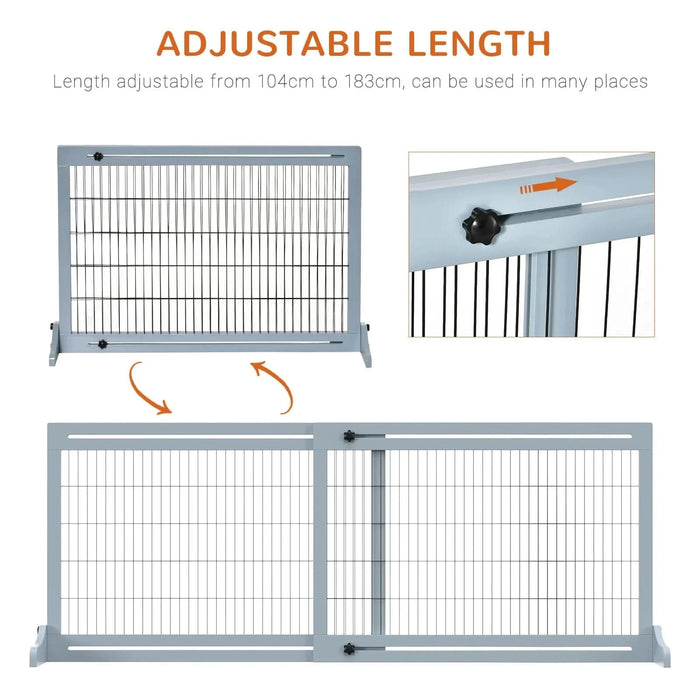 PawHut 72' W x 27.25' H Extra Wide Freestanding Pet Gate with Adjustable Length Dog, Cat, Barrier for House, Doorway, Hallway, Blue-grey - DTY Store