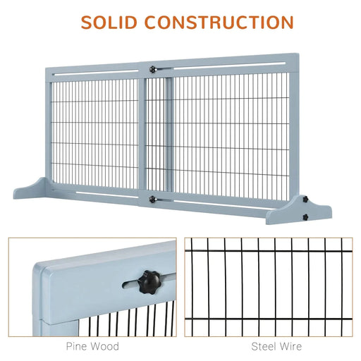 PawHut 72' W x 27.25' H Extra Wide Freestanding Pet Gate with Adjustable Length Dog, Cat, Barrier for House, Doorway, Hallway, Blue-grey Default -DTYStore