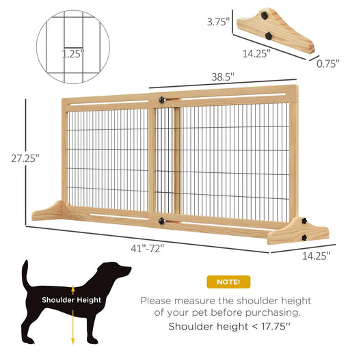 PawHut 72' W x 27.25' H Extra Wide Freestanding Pet Gate with Adjustable Length Dog, Cat, Barrier for House, Doorway, Hallway, Natural Default -DTYStore