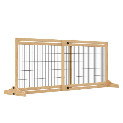 PawHut 72' W x 27.25' H Extra Wide Freestanding Pet Gate with Adjustable Length Dog, Cat, Barrier for House, Doorway, Hallway, Natural Default -DTYStore