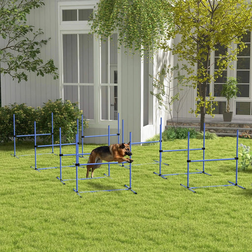 PawHut 8 Piece Dog Agility Training Equipment for Dog Agility Course with Adjustable Height Jump Bars, Included Carry Bag, & Displacing Top Bar, Blue Default -DTYStore