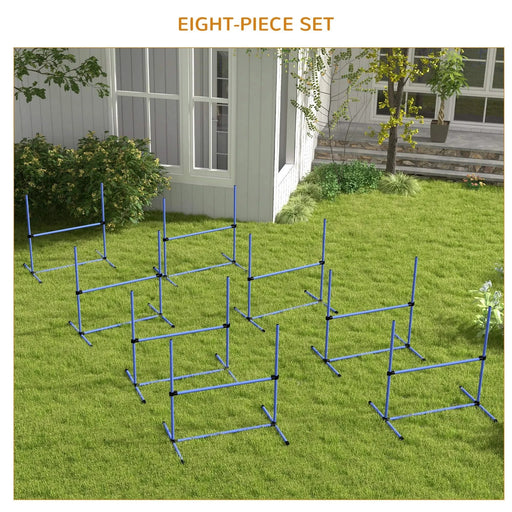 PawHut 8 Piece Dog Agility Training Equipment for Dog Agility Course with Adjustable Height Jump Bars, Included Carry Bag, & Displacing Top Bar, Blue Default -DTYStore