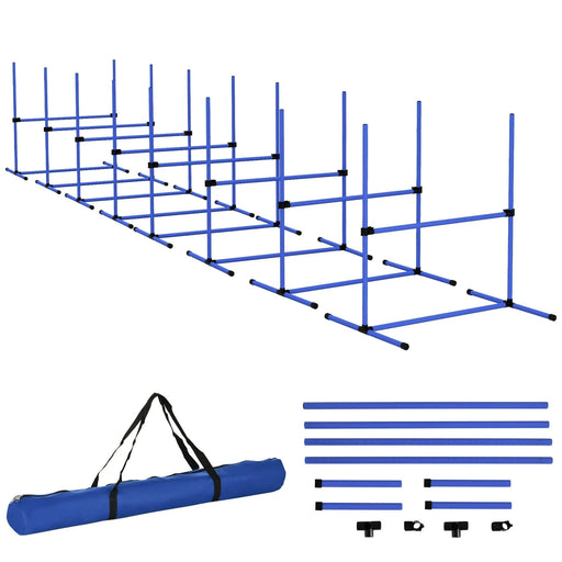 PawHut 8 Piece Dog Agility Training Equipment for Dog Agility Course with Adjustable Height Jump Bars, Included Carry Bag, & Displacing Top Bar, Blue Default -DTYStore