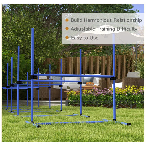 PawHut 8 Piece Dog Agility Training Equipment for Dog Agility Course with Adjustable Height Jump Bars, Included Carry Bag, & Displacing Top Bar, Blue Default -DTYStore