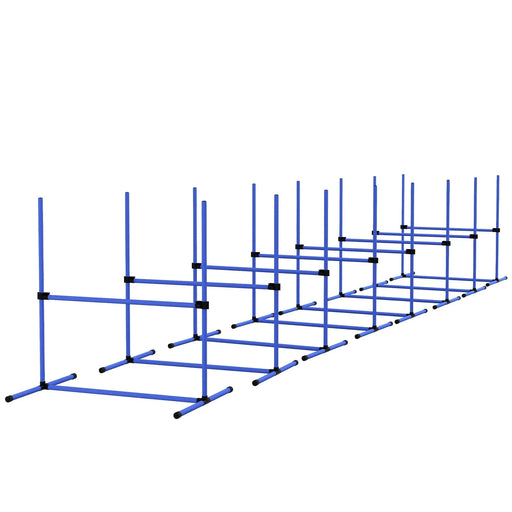 PawHut 8 Piece Dog Agility Training Equipment for Dog Agility Course with Adjustable Height Jump Bars, Included Carry Bag, & Displacing Top Bar, Blue Default -DTYStore