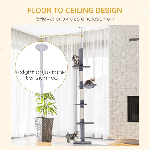 PawHut 9' Adjustable Height Floor-To-Ceiling Vertical Cat Tree - Grey and White Default -DTYStore
