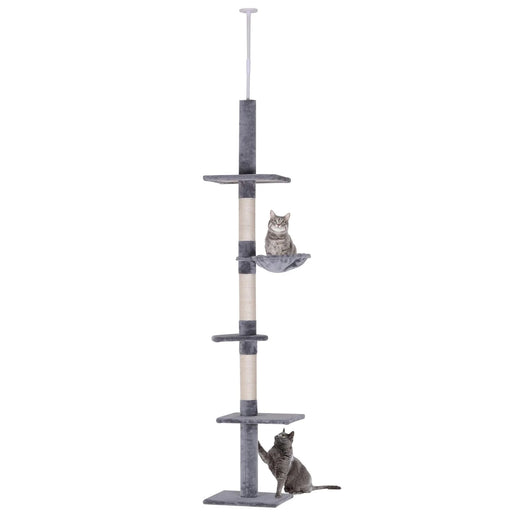 PawHut 9' Adjustable Height Floor-To-Ceiling Vertical Cat Tree - Grey and White Default -DTYStore
