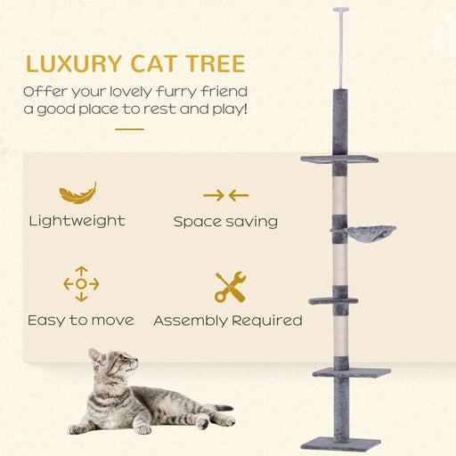 PawHut 9' Adjustable Height Floor-To-Ceiling Vertical Cat Tree - Grey and White Default -DTYStore