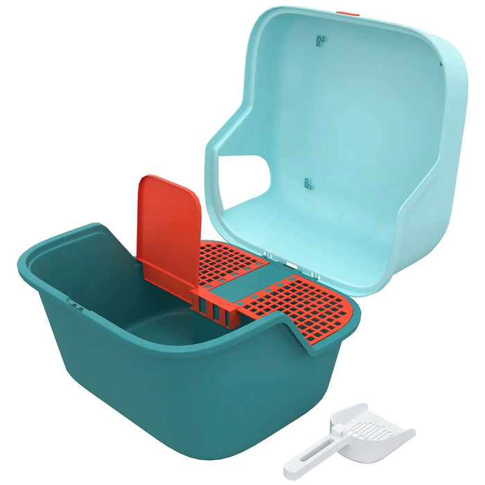 PawHut Cat Litter Box, Covered Litter Box with Lid, Scoop, Easy to Clean & Lockable Openable Cover, Kitty Litter Box for Indoor Cats, Green Default -DTYStore