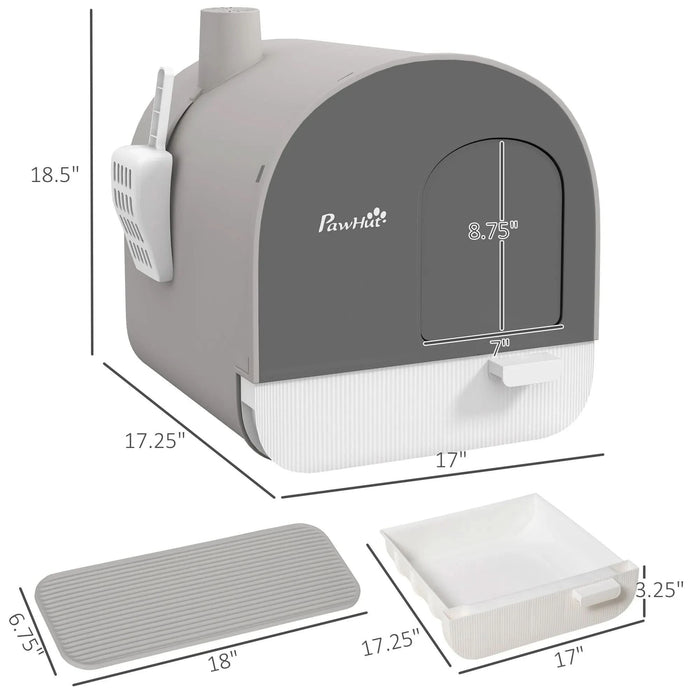 PawHut Cat Litter Box with Lid, Covered Litter Box for Indoor Cats with Tray, Scoop, Filter, 17' x 17' x 18.5', Light Gray - DTY Store