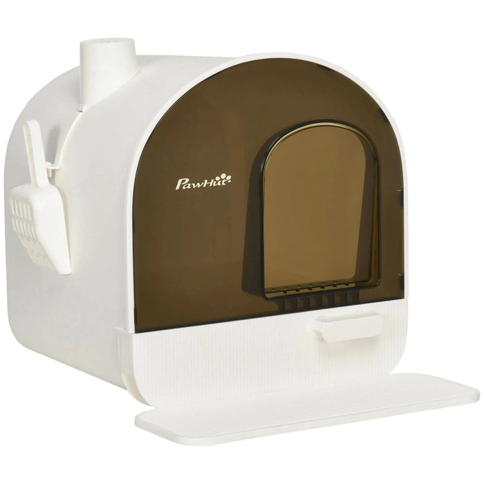 PawHut Cat Litter Box with Lid, Covered Litter Box for Indoor Cats with Tray, Scoop, Filter, 17' x 17' x 18.5', White - DTY Store