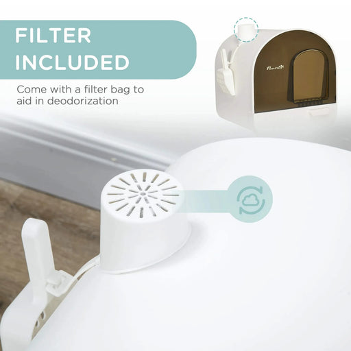 PawHut Cat Litter Box with Lid, Covered Litter Box for Indoor Cats with Tray, Scoop, Filter, 17' x 17' x 18.5', White Default -DTYStore