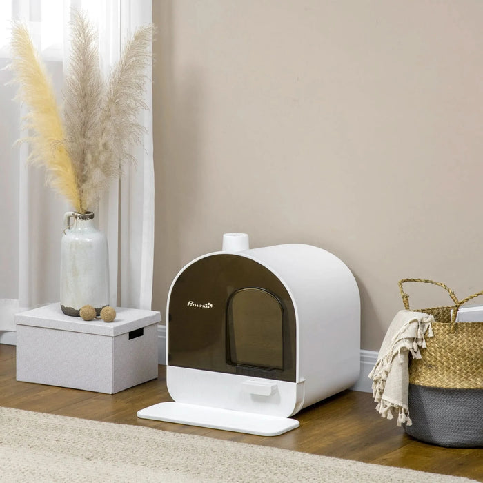 PawHut Cat Litter Box with Lid, Covered Litter Box for Indoor Cats with Tray, Scoop, Filter, 17' x 17' x 18.5', White - DTY Store
