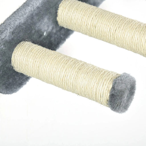 PawHut Cat Wall Shelves, 4 Pcs Cat Wall Furniture Cat Climbing Shelf with Cat Hammock, 3 Steps, Perches, Scratching Post, for Sleeping, Playing, Gray Default -DTYStore