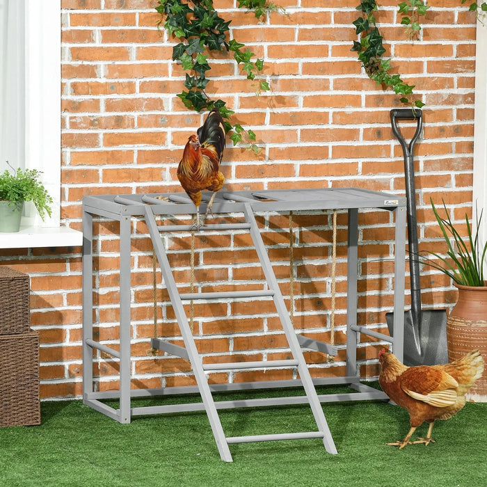 PawHut Chicken Activity Play with Swing Set for 3-4 Birds, Wooden Chicken Coop Accessory with Multiple Chicken Perches & Hen Ladder Gray - DTY Store