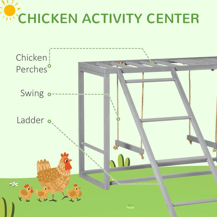 PawHut Chicken Activity Play with Swing Set for 3-4 Birds, Wooden Chicken Coop Accessory with Multiple Chicken Perches & Hen Ladder Gray - DTY Store
