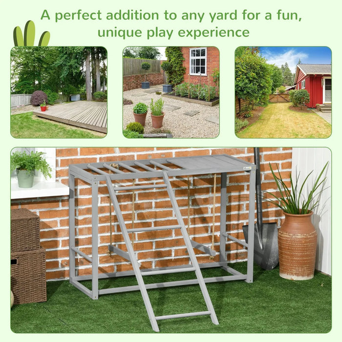 PawHut Chicken Activity Play with Swing Set for 3-4 Birds, Wooden Chicken Coop Accessory with Multiple Chicken Perches & Hen Ladder Gray - DTY Store