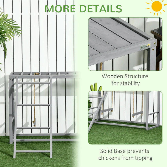 PawHut Chicken Activity Play with Swing Set for 3-4 Birds, Wooden Chicken Coop Accessory with Multiple Chicken Perches & Hen Ladder Gray- DTY Store