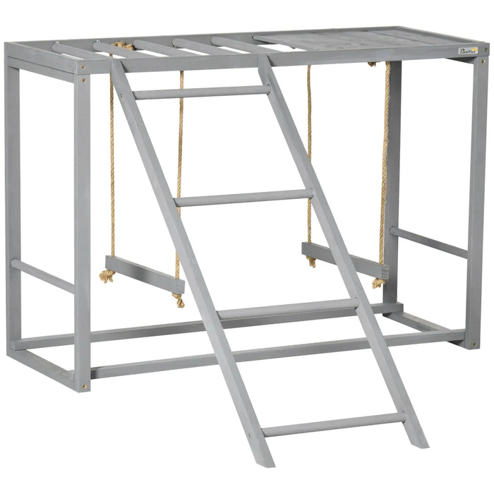 PawHut Chicken Activity Play with Swing Set for 3-4 Birds, Wooden Chicken Coop Accessory with Multiple Chicken Perches & Hen Ladder Gray- DTY Store