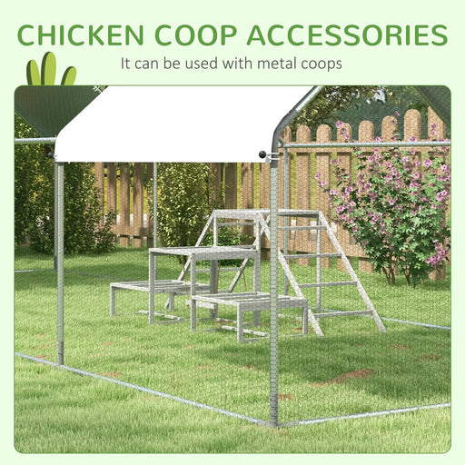 PawHut Chicken Toys for Coop, Chicken Swing Set, Chicken Coop Accessories for Poultry Run with Perches, Wood Stand, Ladder, Platforms, for 10-15 Chickens, Gray Default -DTYStore