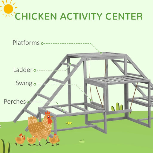 PawHut Chicken Toys for Coop, Chicken Swing Set, Chicken Coop Accessories for Poultry Run with Perches, Wood Stand, Ladder, Platforms, for 10-15 Chickens, Gray Default -DTYStore