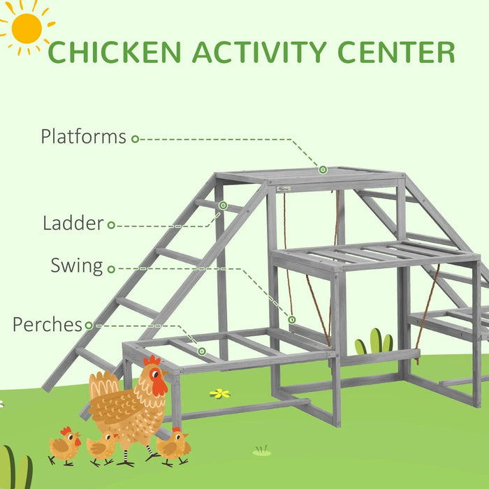 PawHut Chicken Toys for Coop, Chicken Swing Set, Chicken Coop Accessories for Poultry Run with Perches, Wood Stand, Ladder, Platforms, for 10-15 Chickens, Gray Default -DTYStore