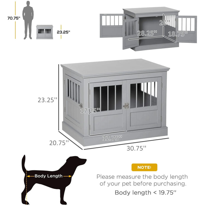 PawHut Dog Crate End Table with Triple Doors, Wooden Dog Crate Furniture Indoor Use, Puppy Crate with and Steel Tubes, for Small Dogs, Pewter Gray Default -DTYStore