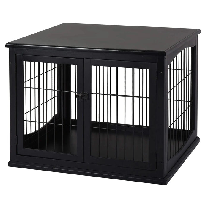 PawHut Dog Crate Furniture, Small Dog Cage End Table with Two Opening Sides, Lockable Door, Puppy Kennel Indoor, Cute and Decorative, Black Default -DTYStore
