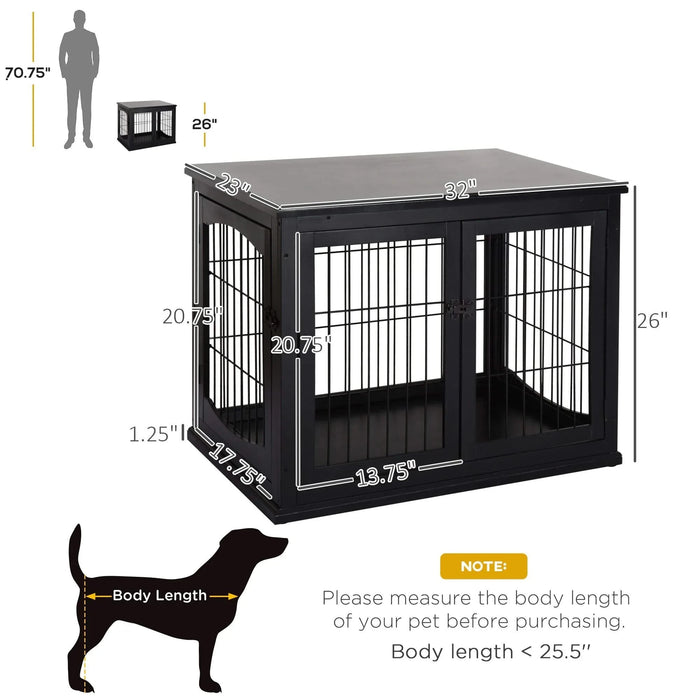 PawHut Dog Crate Furniture, Small Dog Cage End Table with Two Opening Sides, Lockable Door, Puppy Kennel Indoor, Cute and Decorative, Black Default -DTYStore