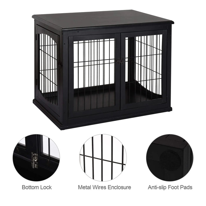 PawHut Dog Crate Furniture, Small Dog Cage End Table with Two Opening Sides, Lockable Door, Puppy Kennel Indoor, Cute and Decorative, Black Default -DTYStore