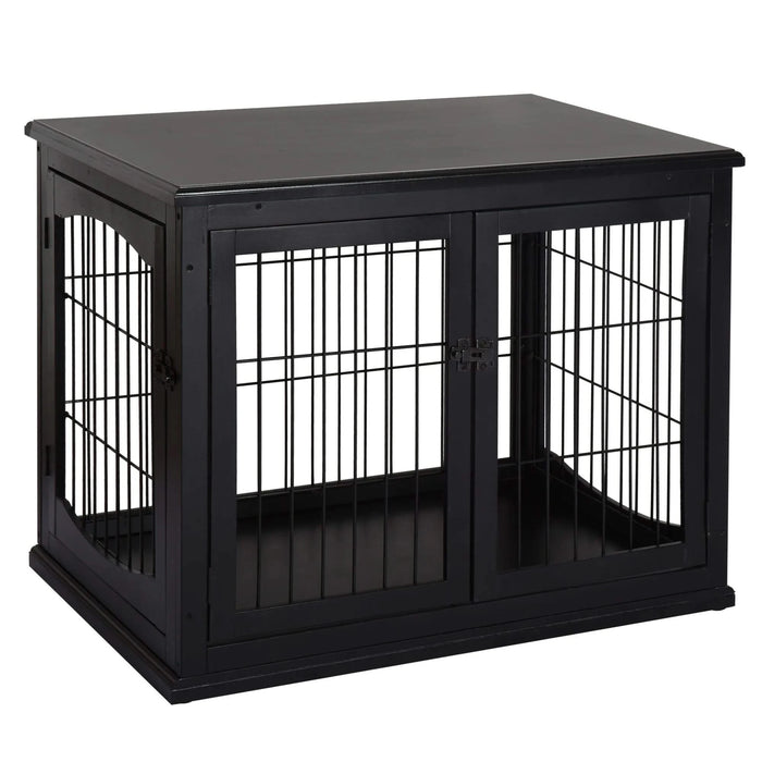 PawHut Dog Crate Furniture, Small Dog Cage End Table with Two Opening Sides, Lockable Door, Puppy Kennel Indoor, Cute and Decorative, Black Default -DTYStore