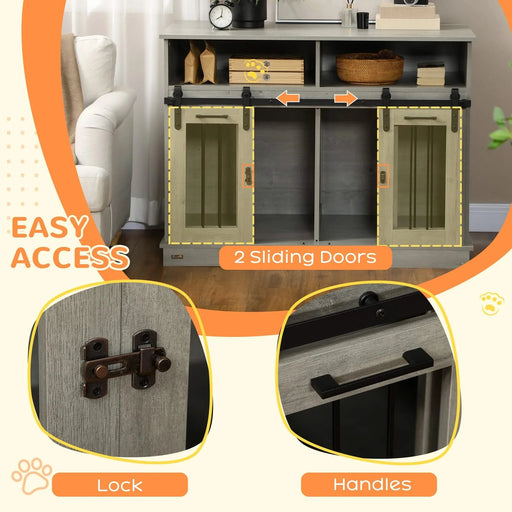 PawHut Dog Crate Furniture for Large Dogs or Double Dog Kennel for Small Dogs with Shelves, Sliding Doors, 47' x 23.5' x 35', Gray Default -DTYStore