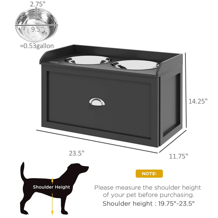 PawHut Dog Feeding Station with Storage Drawer, Dog Food Storage Cabinet with 2 Removable Elevated Dog Bowls for Large Sized Dogs, Black Default -DTYStore