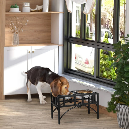 PawHut Double Stainless Steel Heavy Duty Dog Food Bowl Elevated Pet Feeding Station for Medium Dogs, 17 inches Default -DTYStore