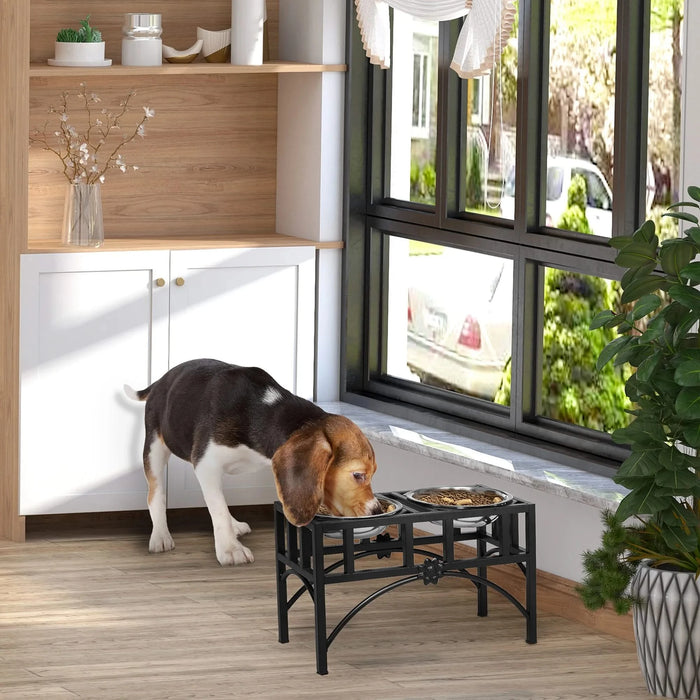 PawHut Double Stainless Steel Heavy Duty Dog Food Bowl Elevated Pet Feeding Station for Medium Dogs, 17 inches Default -DTYStore