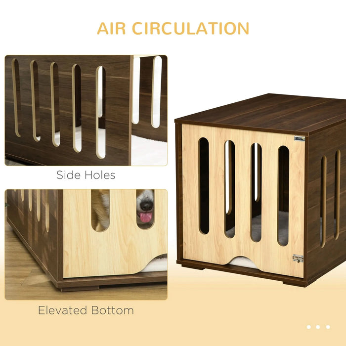 PawHut Furniture Style Dog Crate End Table with Removable Door Panel, Dog Crate Bed with Foam Cushion, Safety Lock, Indoor Use, for Small & Medium Dogs, Brown- DTY Store