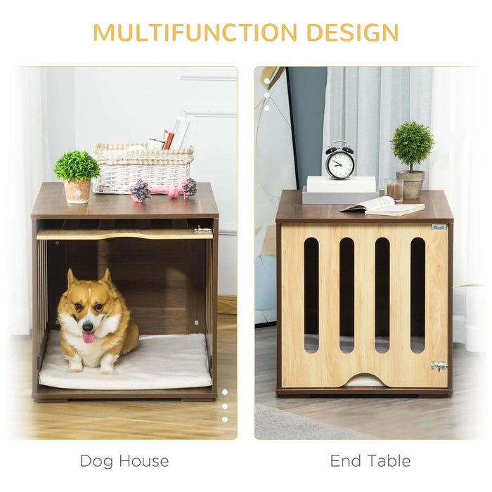 PawHut Furniture Style Dog Crate End Table with Removable Door Panel, Dog Crate Bed with Foam Cushion, Safety Lock, Indoor Use, for Small & Medium Dogs, Brown - DTY Store