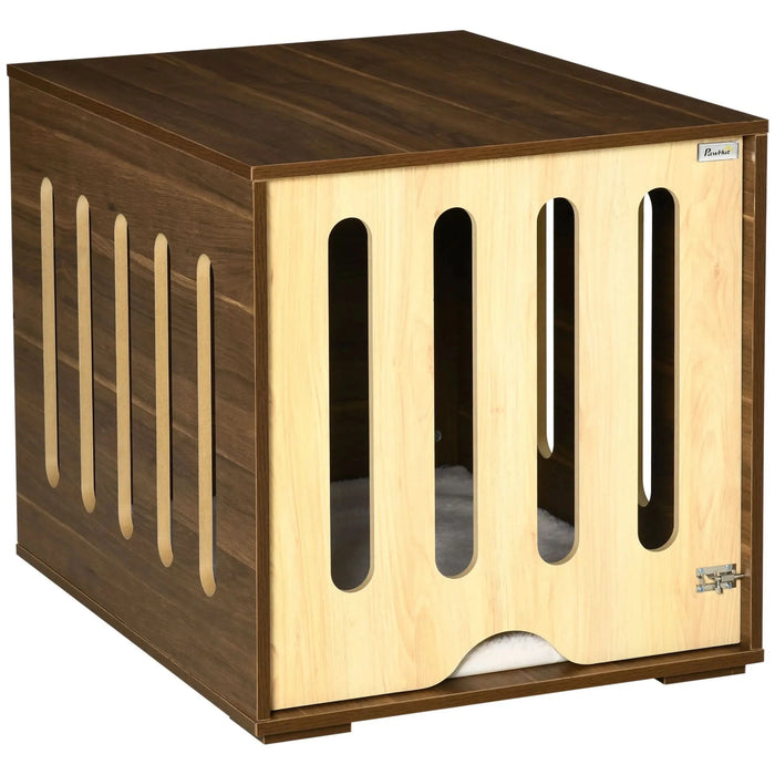 PawHut Furniture Style Dog Crate End Table with Removable Door Panel, Dog Crate Bed with Foam Cushion, Safety Lock, Indoor Use, for Small & Medium Dogs, Brown- DTY Store
