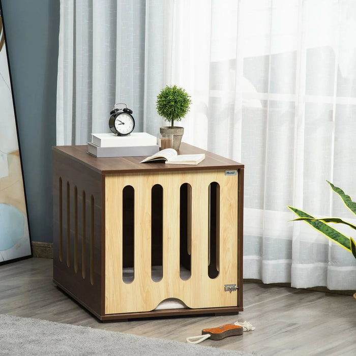 PawHut Furniture Style Dog Crate End Table with Removable Door Panel, Dog Crate Bed with Foam Cushion, Safety Lock, Indoor Use, for Small & Medium Dogs, Brown - DTY Store