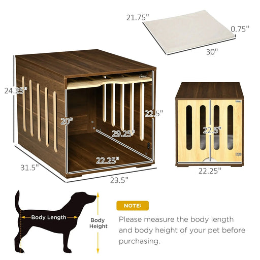 PawHut Furniture Style Dog Crate End Table with Removable Door Panel, Dog Crate Bed with Foam Cushion, Safety Lock, Indoor Use, for Small & Medium Dogs, Brown Default -DTYStore