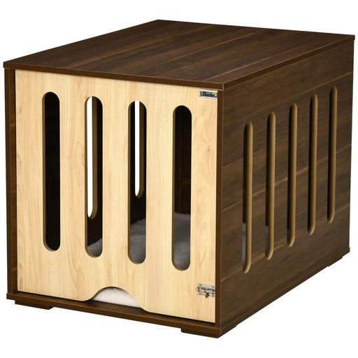 PawHut Furniture Style Dog Crate End Table with Removable Door Panel, Dog Crate Bed with Foam Cushion, Safety Lock, Indoor Use, for Small & Medium Dogs, Brown Default -DTYStore