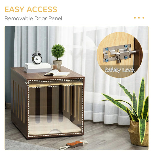 PawHut Furniture Style Dog Crate End Table with Removable Door Panel, Dog Crate Bed with Foam Cushion, Safety Lock, Indoor Use, for Small & Medium Dogs, Brown Default -DTYStore