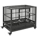PawHut Heavy Duty Dog Crate Metal Cage Kennel with Wheels, Double Door, Removable Tray, Gray 36' Default -DTYStore