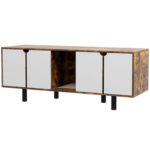 PawHut Hidden Litter Box Enclosure for 2 Cats, Litter Box Furniture TV Stand with 2 Cabinets, Sand Drain Pad, Double Doors, for Indoor Use, 57.9' x 18.9' x 22.8', Rustic Brown Default -DTYStore