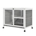 PawHut Indoor Rabbit Hutch with Wheels, Desk and Side Table Sized, Wood Rabbit Cage, Waterproof Small Rabbit Cage, Gray Default -DTYStore