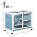 PawHut Indoor Rabbit Hutch with Wheels, Desk and Side Table Sized, Wood Rabbit Cage, Waterproof Small Rabbit Cage, Light Blue - DTY Store