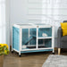 PawHut Indoor Rabbit Hutch with Wheels, Desk and Side Table Sized, Wood Rabbit Cage, Waterproof Small Rabbit Cage, Light Blue - DTY Store
