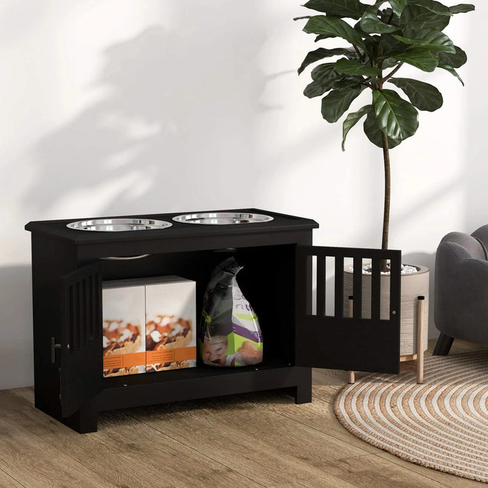 PawHut Large Elevated Dog Bowls with Storage Cabinet Containing Large 37L Capacity, Raised Dog Bowl Stand Pet Food Bowl Dog Feeding Station, Black Default -DTYStore