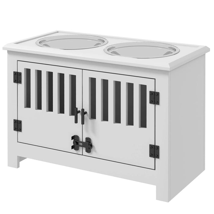PawHut Large Elevated Dog Bowls with Storage Cabinet Containing Large 37L Capacity, Raised Dog Bowl Stand Pet Food Bowl Dog Feeding Station, White Default -DTYStore