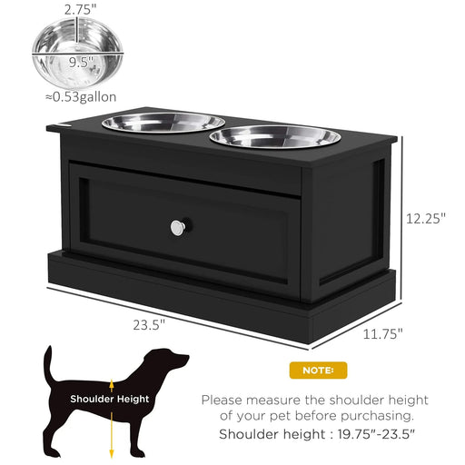 PawHut Large Elevated Dog Bowls with Storage Drawer Containing 11L Capacity, Raised Dog Bowl Stand Pet Food Bowl Dog Feeding Station, Black Default -DTYStore